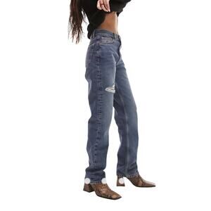 Topshop Women's Dad Jeans Distressed High Rise 8/30 NWT Button Fly